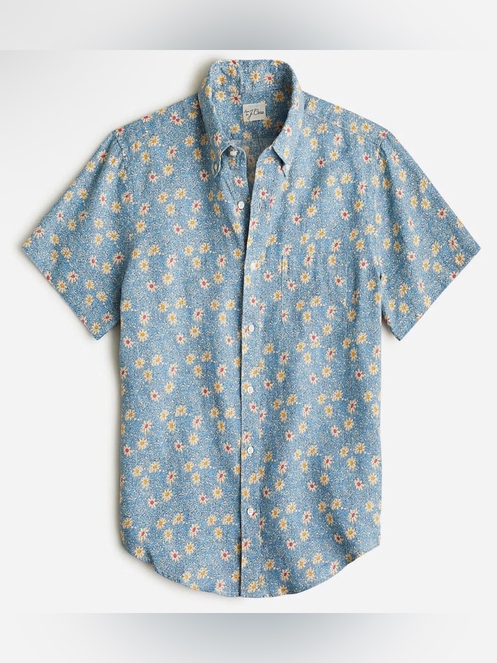 J Crew 100% Linen Light Blue Floral Short Sleeve Classic Fit Shirt - NEVER WORN